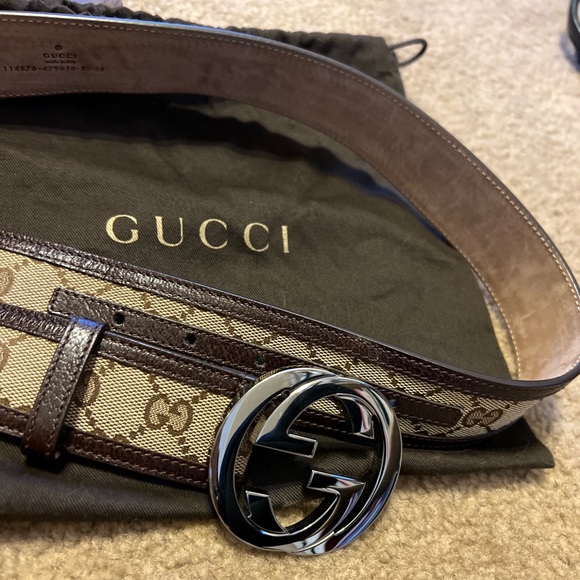 Gucci Interlocking GG Signature Leather Belt - Size 34